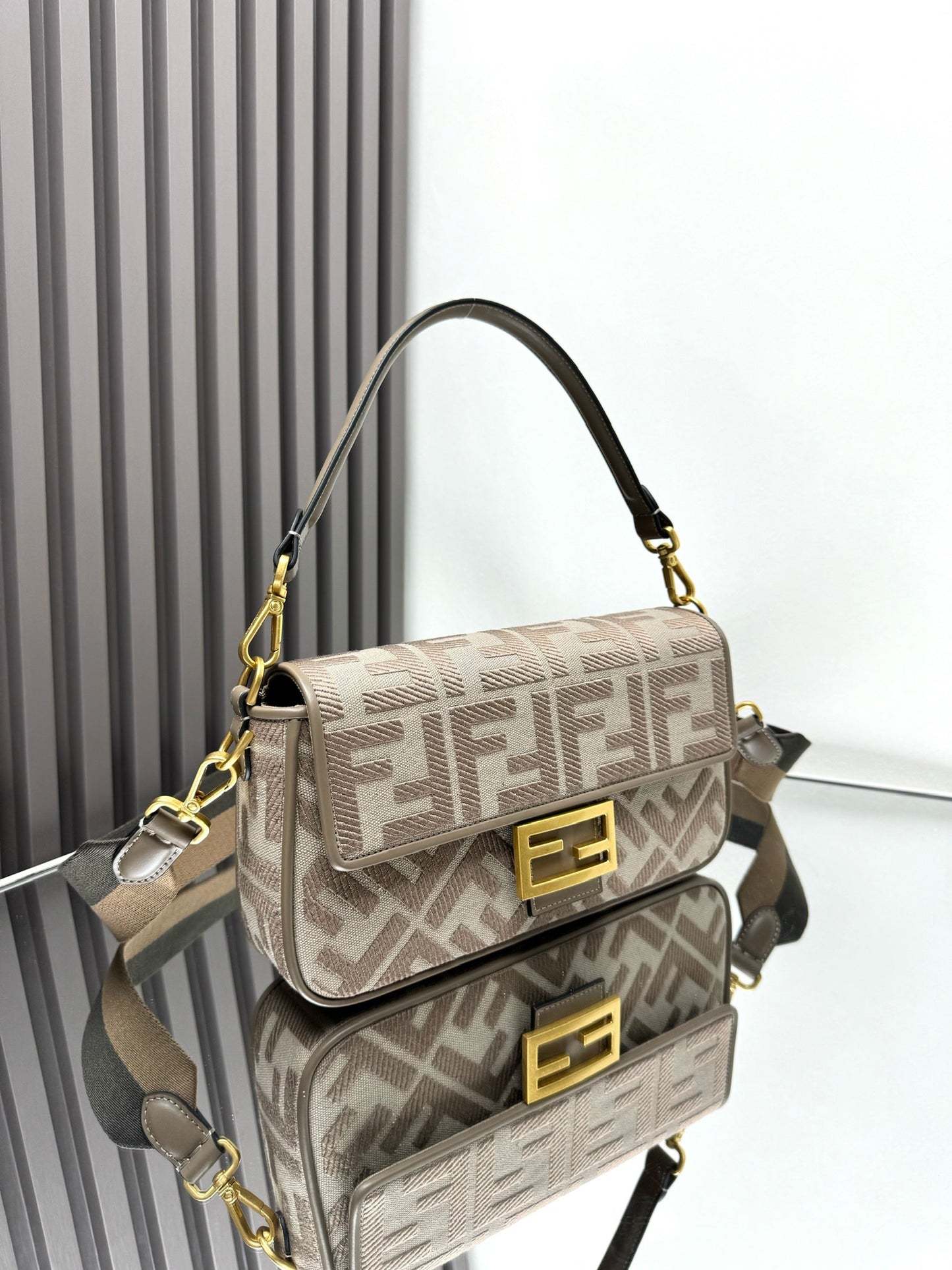 Fendi Baguette Crossbody Canvas Bag