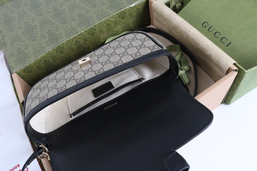 Gucci GG 1955 Horsebit Canvas Shoulder Bag Black