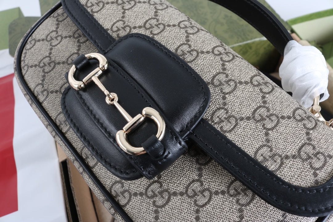 Gucci GG 1955 Horsebit Canvas Shoulder Bag Black