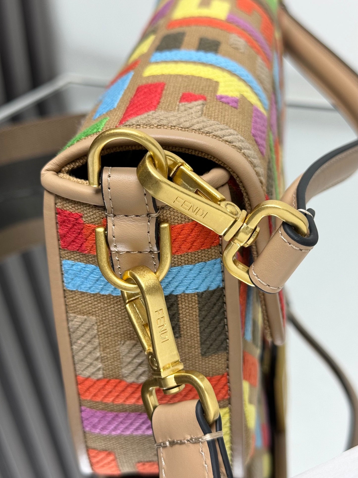 Fendi Baguette Crossbody Canvas Bag