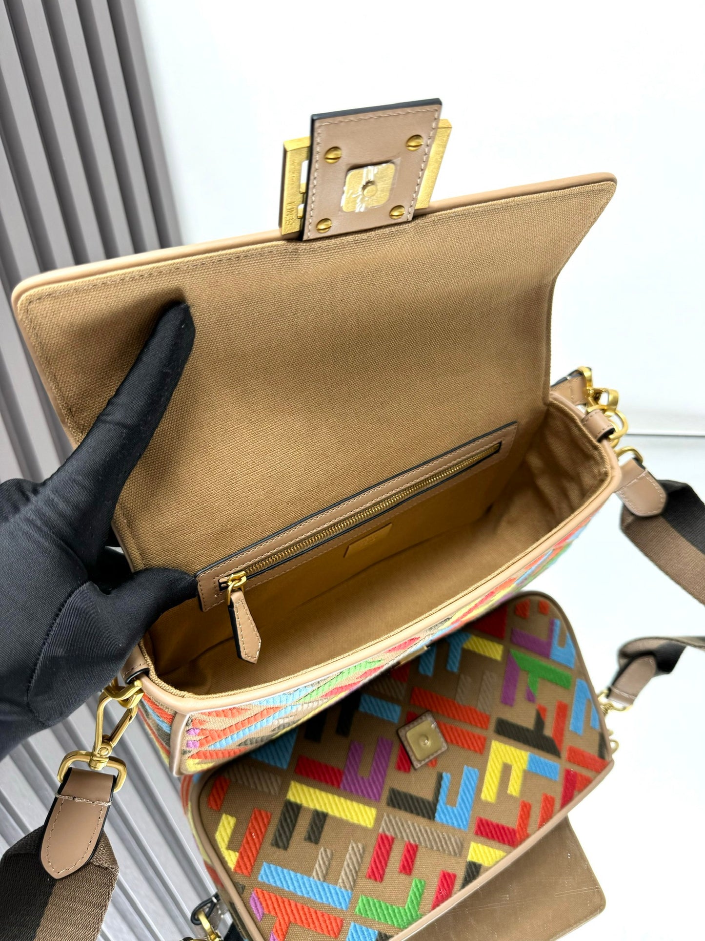 Fendi Baguette Crossbody Canvas Bag