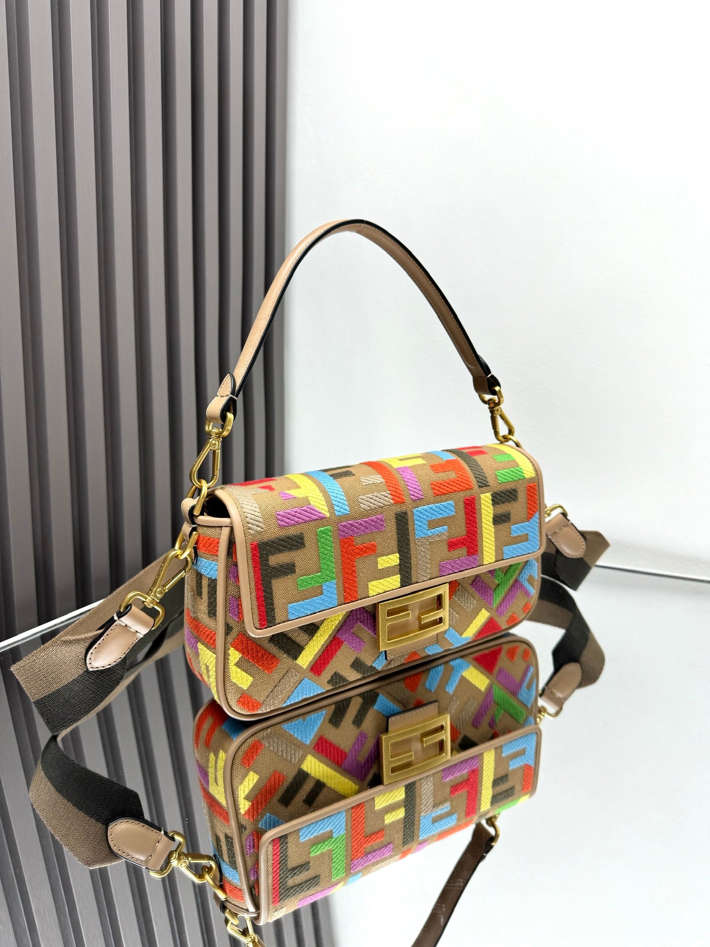 Fendi Baguette Crossbody Canvas Bag