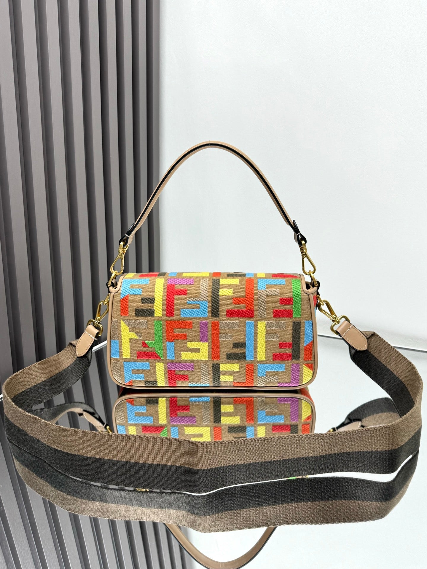 Fendi Baguette Crossbody Canvas Bag