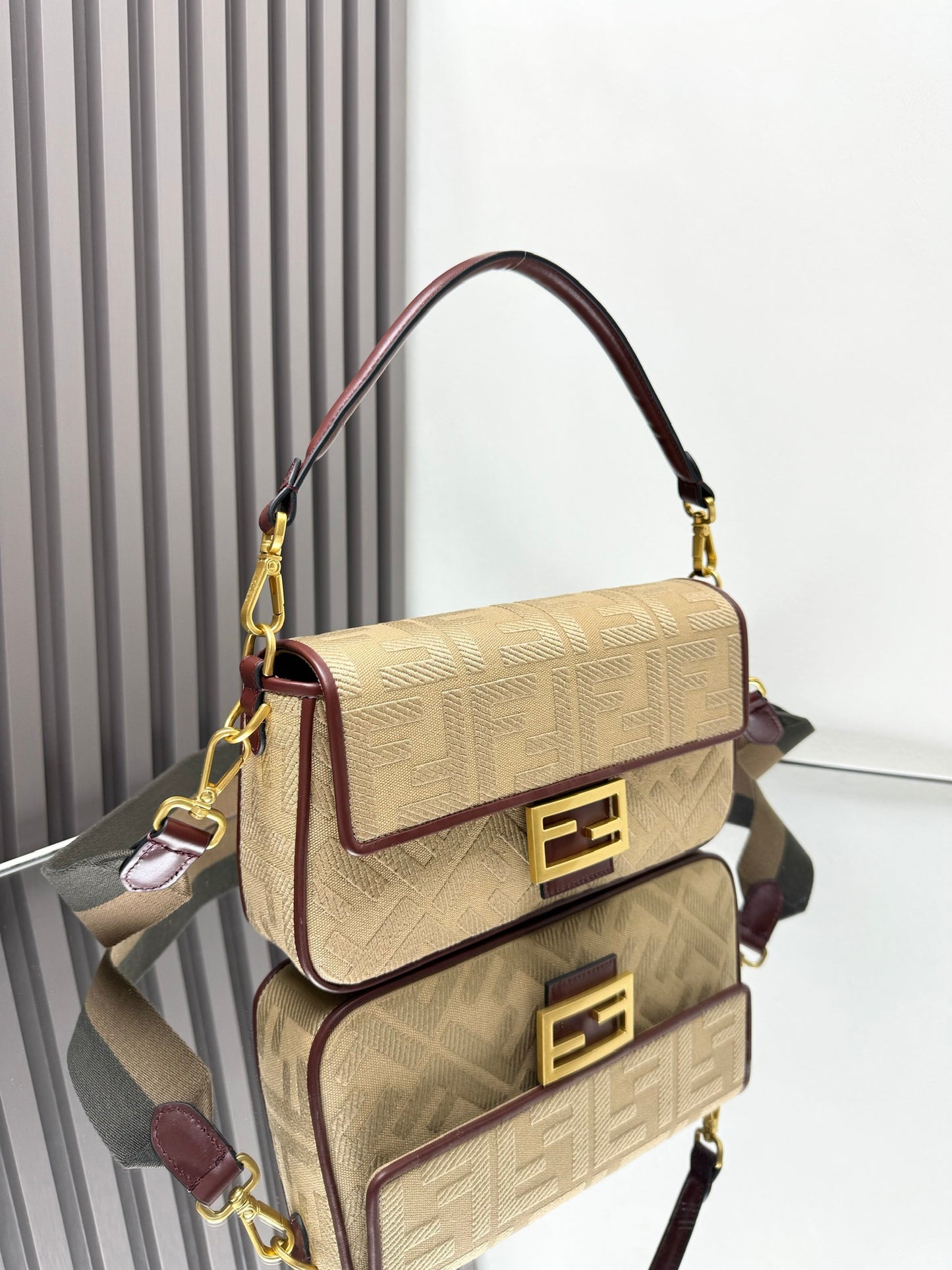 Fendi Baguette Crossbody Canvas Bag