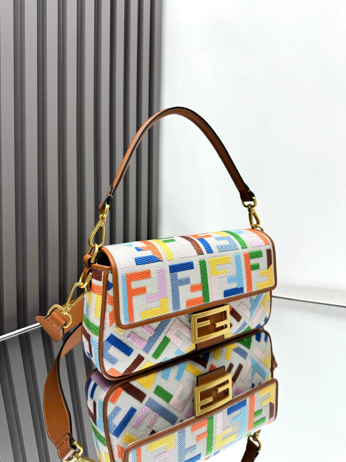Fendi Baguette Crossbody Canvas Bag