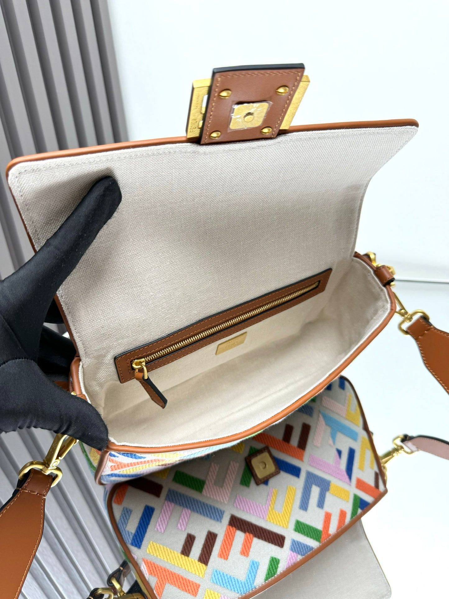 Fendi Baguette Crossbody Canvas Bag
