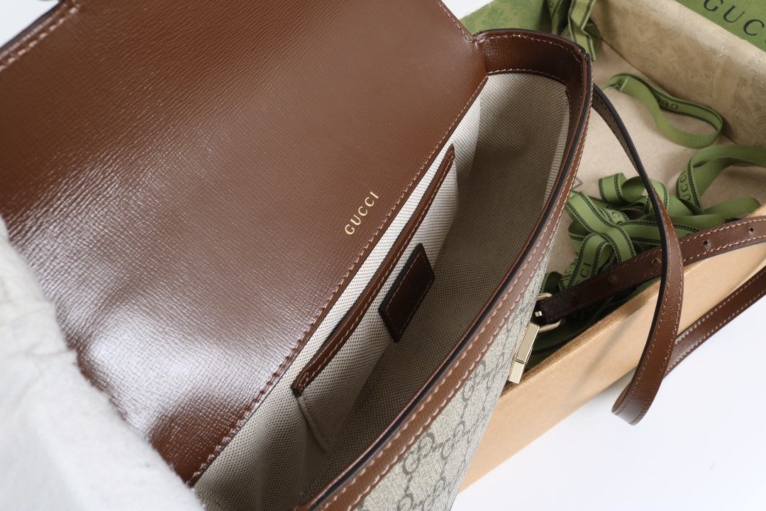 Gucci GG 1955 Horsebit Canvas Shoulder Bag Brown
