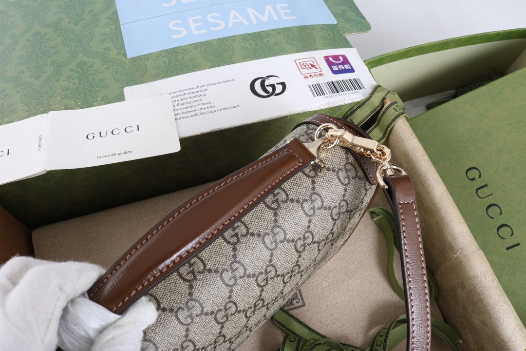 Gucci GG 1955 Horsebit Canvas Shoulder Bag Brown