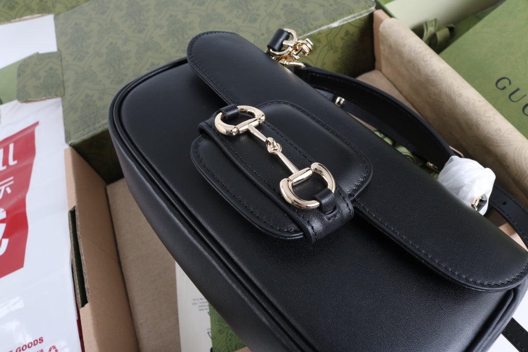 Gucci GG 1955 Horsebit Shoulder Bag Black