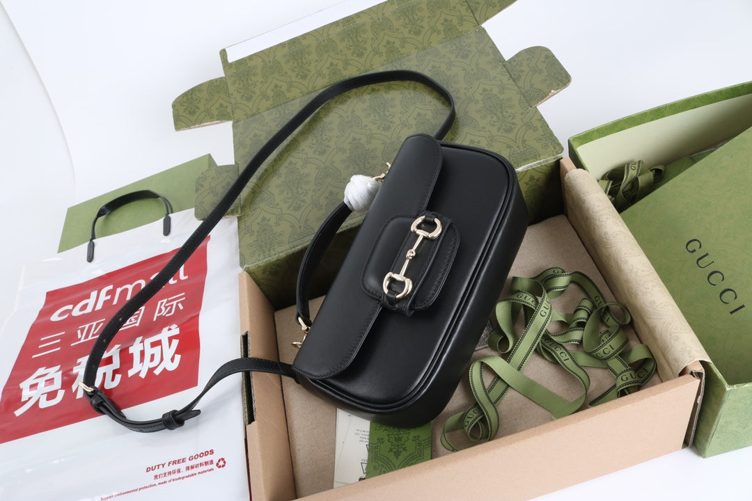 Gucci GG 1955 Horsebit Shoulder Bag Black