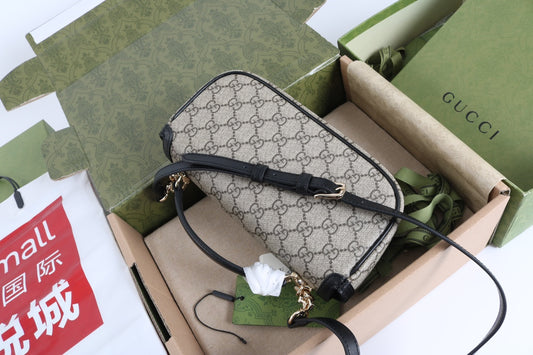 Gucci GG 1955 Horsebit Canvas Shoulder Bag Black