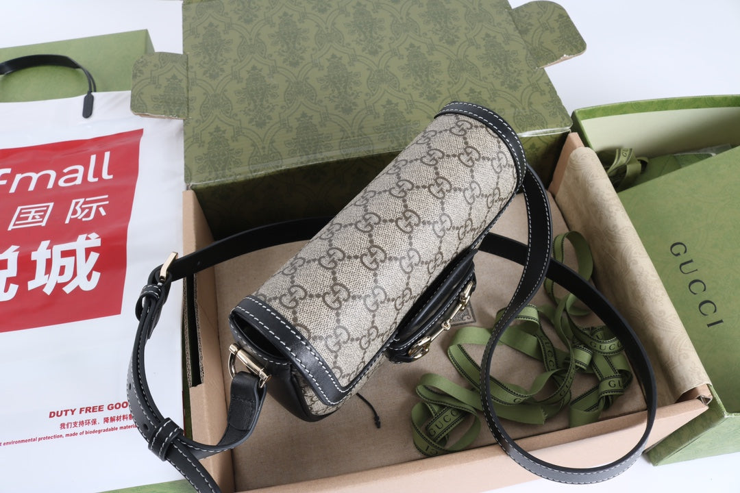 Gucci GG 1955 Horsebit Canvas Shoulder Bag Black