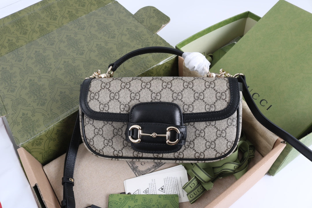 Gucci GG 1955 Horsebit Canvas Shoulder Bag Black