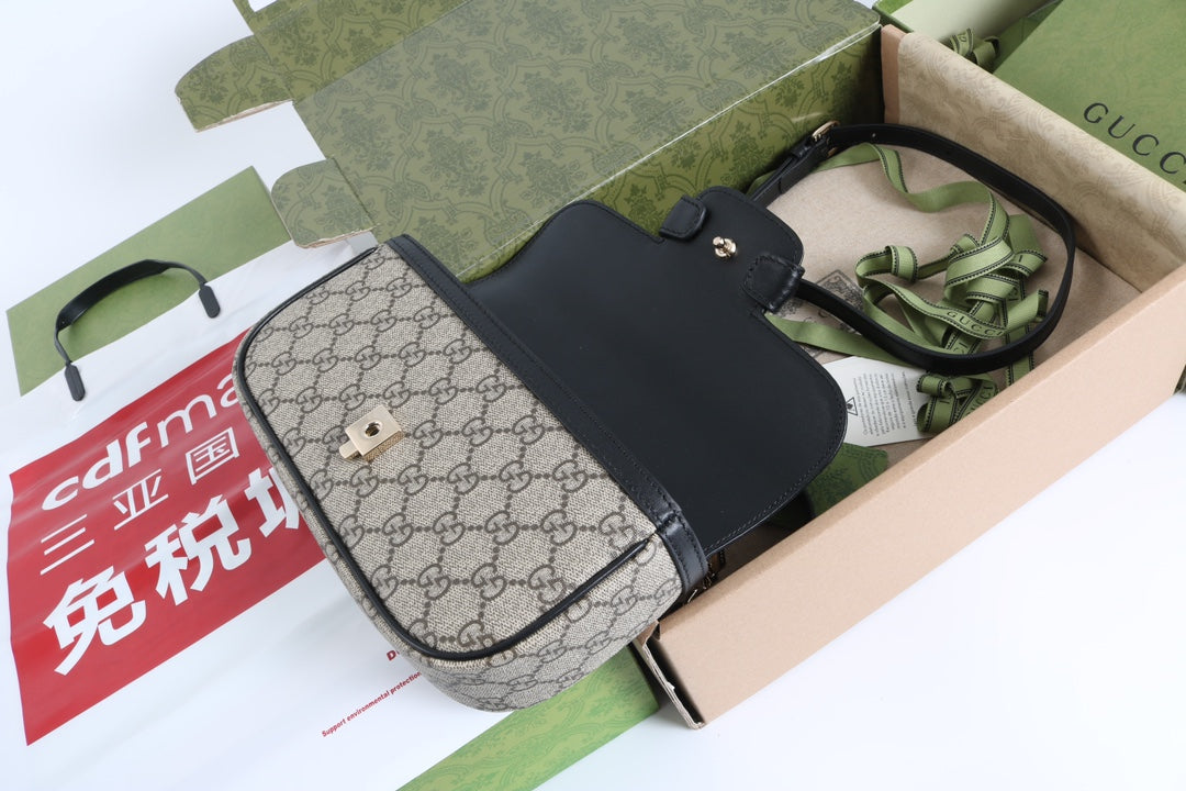 Gucci GG 1955 Horsebit Canvas Shoulder Bag Black