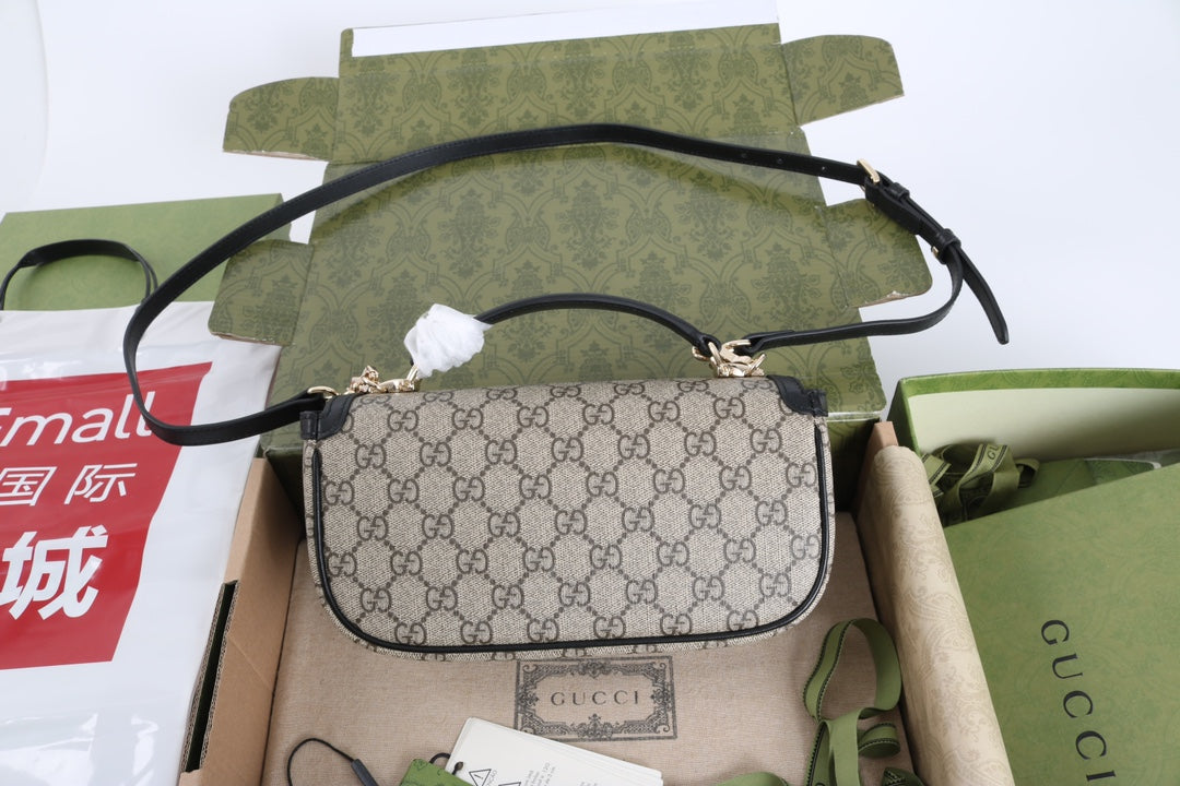 Gucci GG 1955 Horsebit Canvas Shoulder Bag Black
