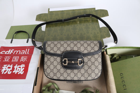 Gucci GG 1955 Horsebit Canvas Shoulder Bag Black