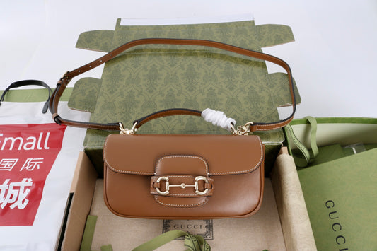 Gucci GG 1955 Horsebit Shoulder Bag Brown