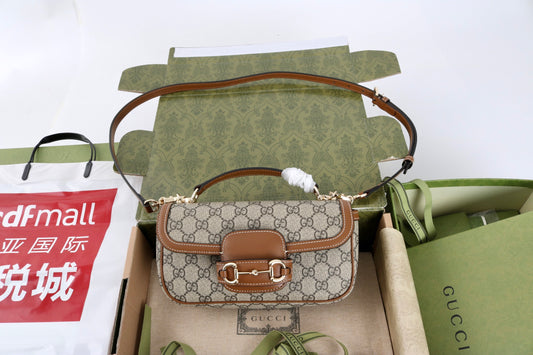 Gucci GG 1955 Horsebit Canvas Shoulder Bag